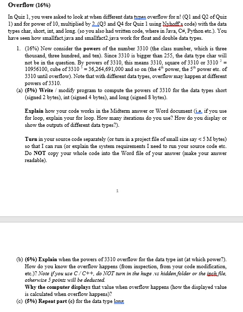 Solved Overflow (16%) In Quiz 1, you were asked to look at | Chegg.com