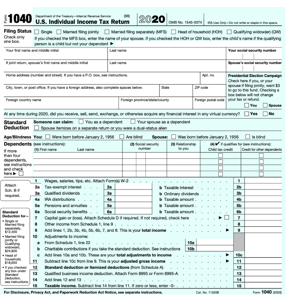1040 Department Of The Treasury Internal Revenue Chegg Com