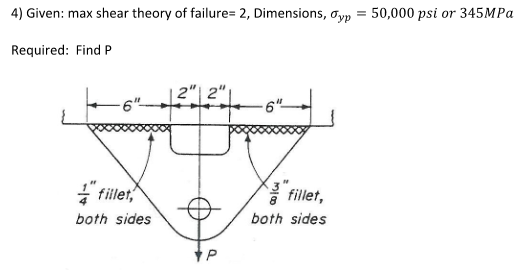 Solved 4) Given: max shear theory of failure =2, Dimensions, | Chegg.com