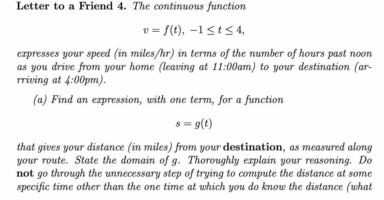 Solved Letter to a Friend 4. The continuous function v= | Chegg.com