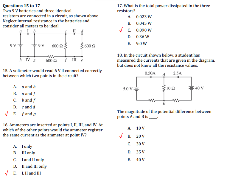 Solved Questions 15 to 17 Two 9V batteries and three