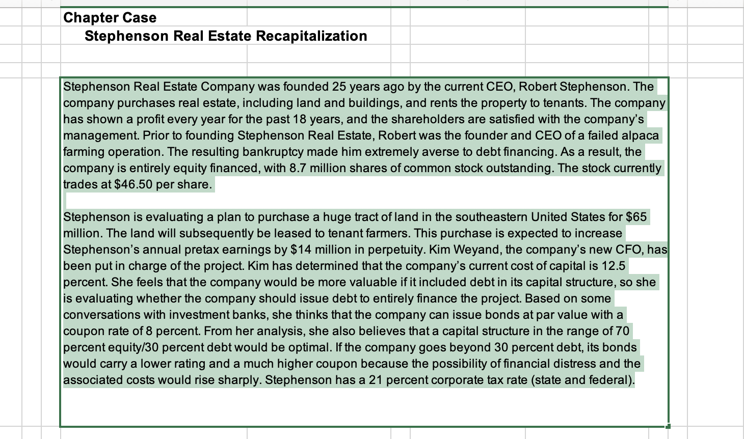 Solved Chapter Case Stephenson Real Estate Recapitalization