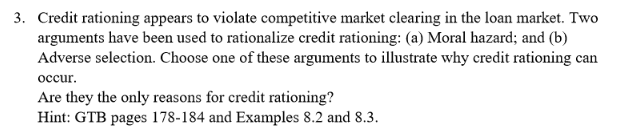 Solved Credit rationing appears to violate competitive | Chegg.com