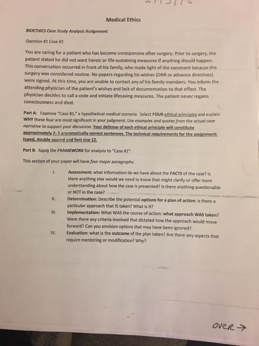 Solved Medical Ethics BIOETHICS Case Study Analysis