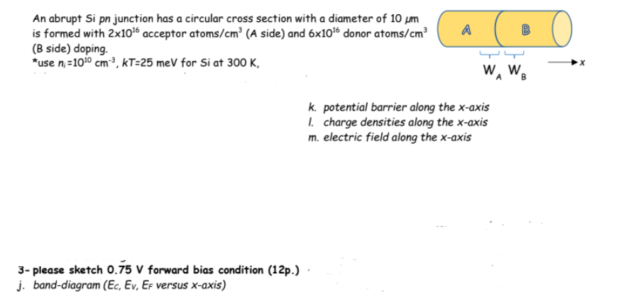 Solved A An abrupt Si pn junction has a circular cross | Chegg.com