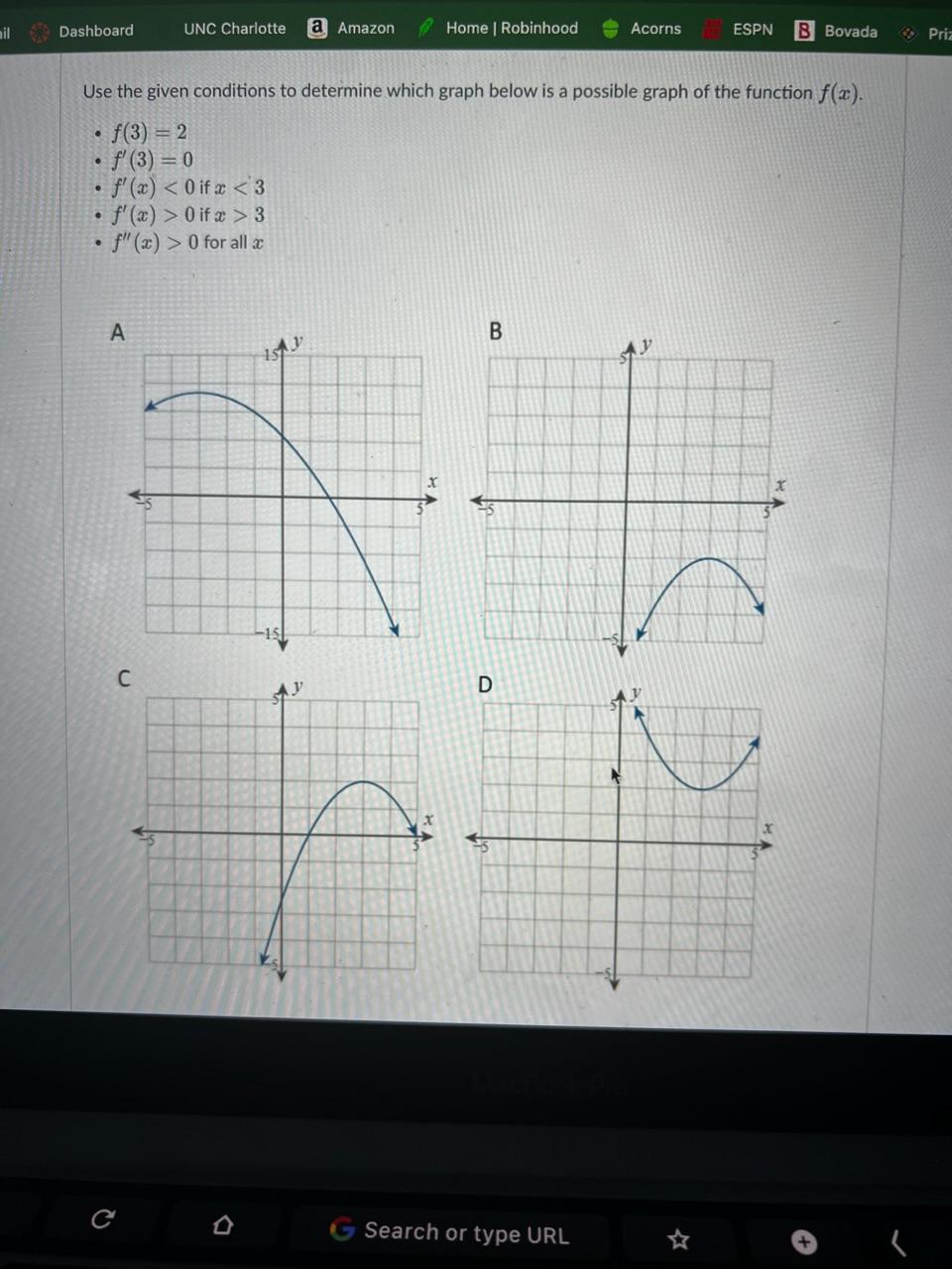 Solved Use the given conditions to determine which graph | Chegg.com