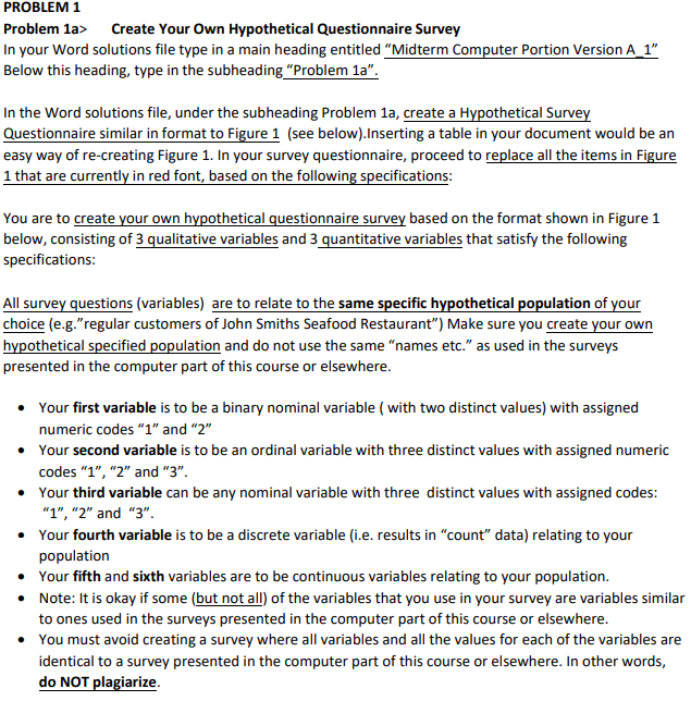 Solved Figure 1:Hypothetical Survey Questionnaire | Chegg.com