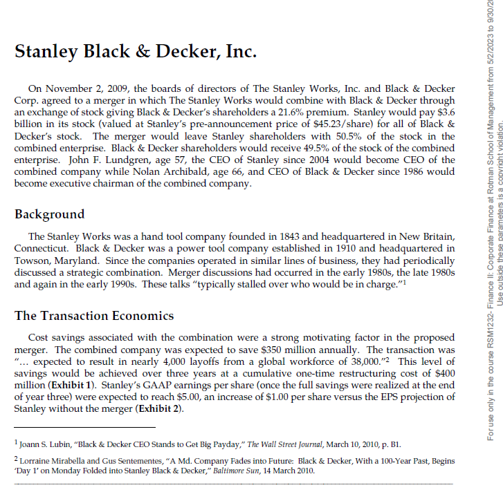 Solved Stanley is a publicly traded firm and John Lundgren Chegg