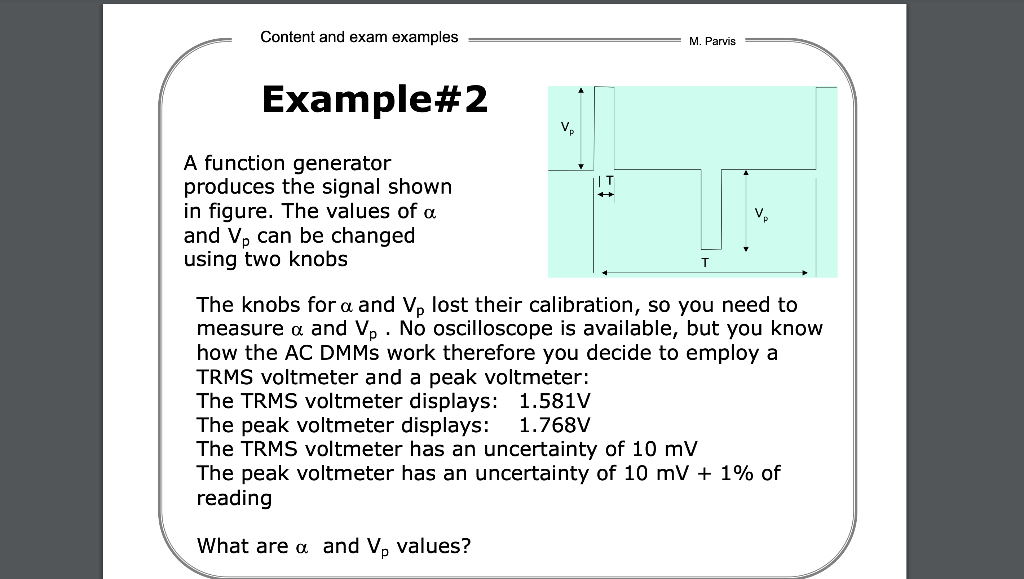 Solved Content and exam examples M. Parvis Example#2 V. |T A | Chegg.com