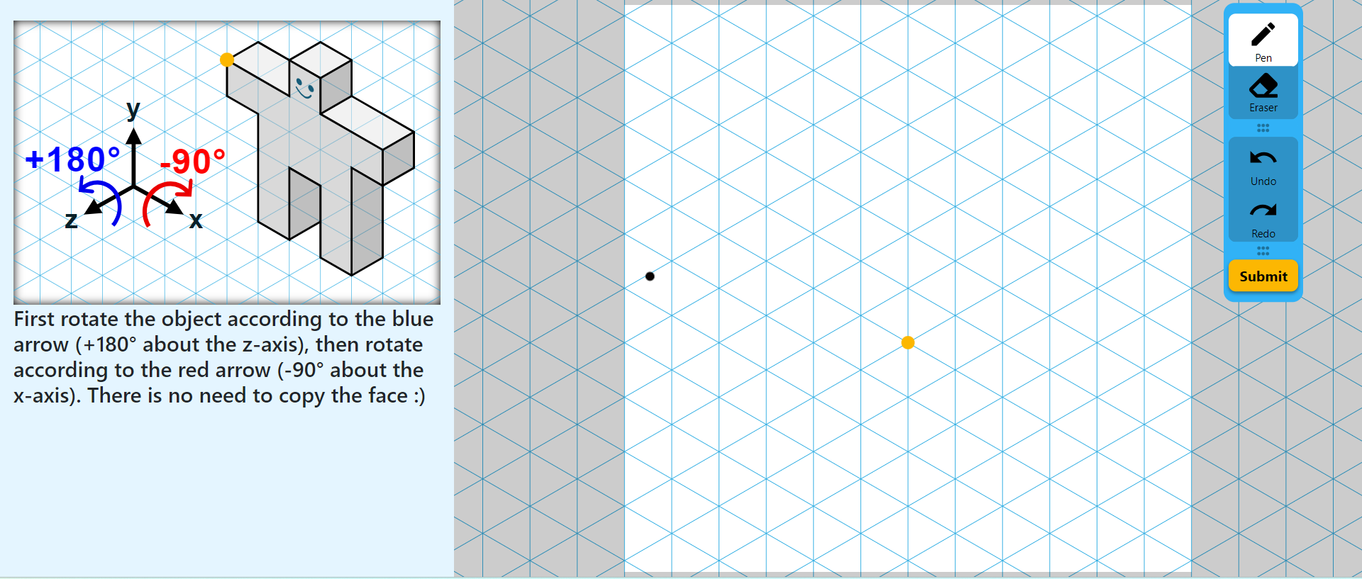 Solved First rotate the object according to the blue arrow | Chegg.com