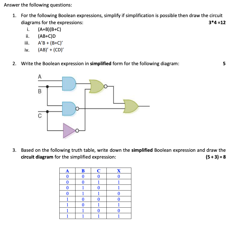 Solved Answer the following questions: 1. For the following | Chegg.com