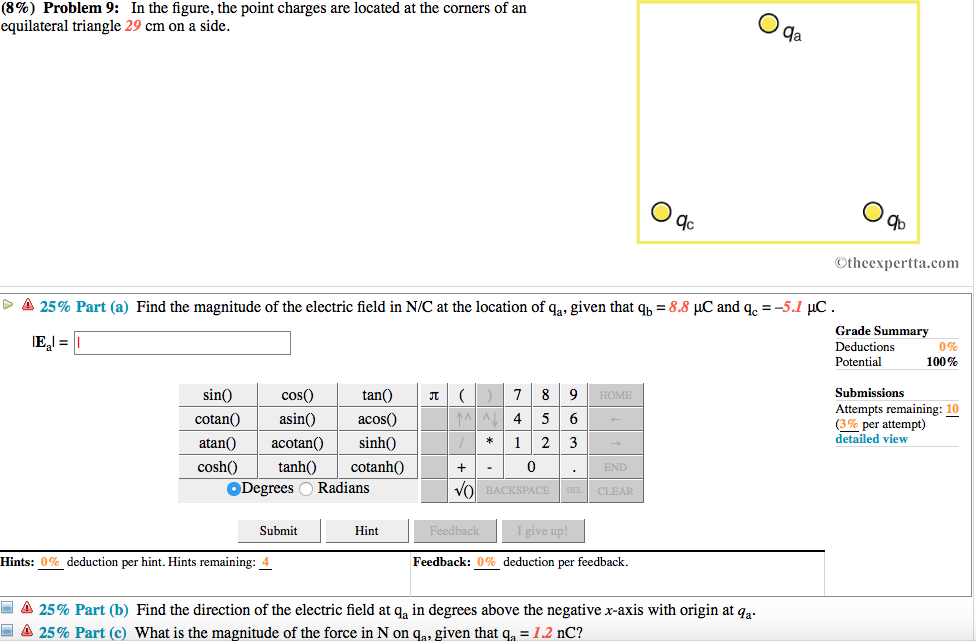 Solved (8%) Problem 9: In the figure, the point charges are | Chegg.com