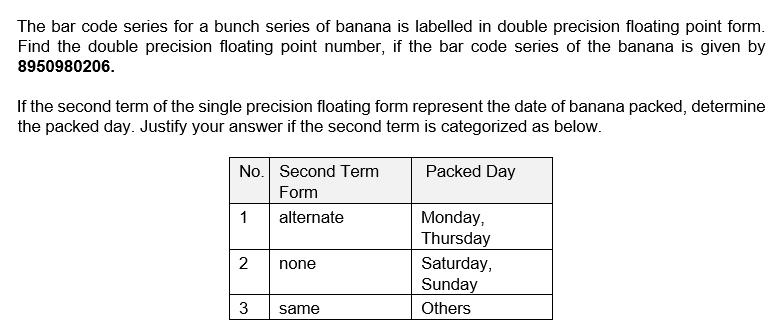 Solved The bar code series for a bunch series of banana is | Chegg.com