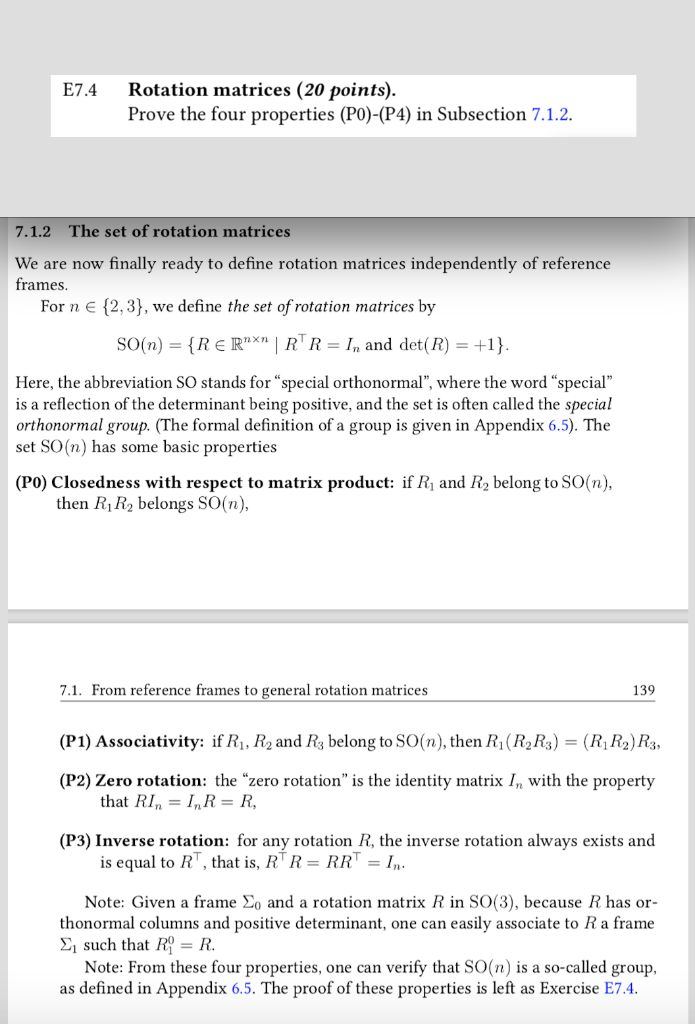Solved E7.4 Rotation matrices (20 points). Prove the four | Chegg.com