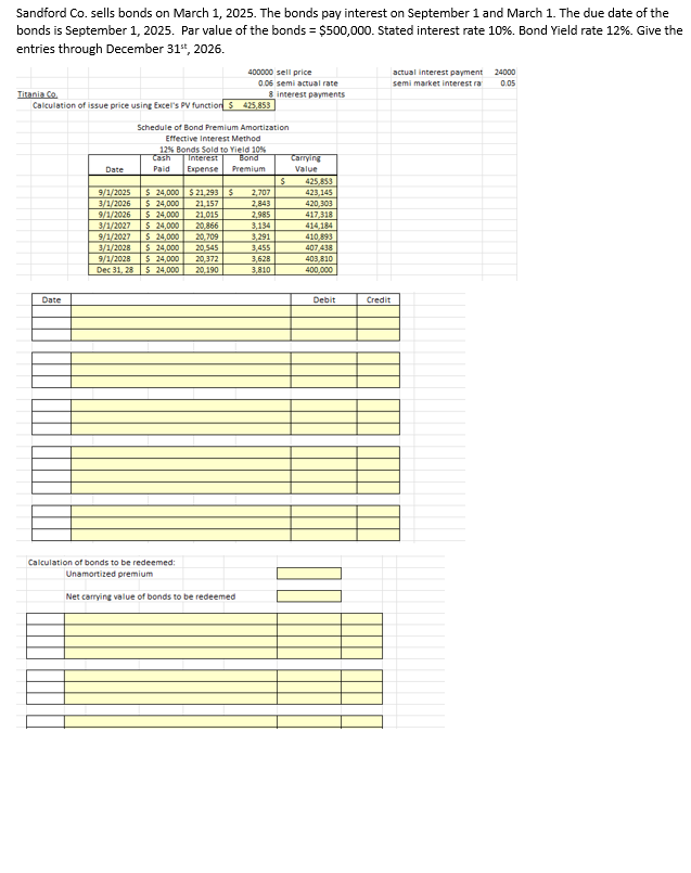 Solved Sandford Co. ﻿sells bonds on March 1, 2025. ﻿The | Chegg.com