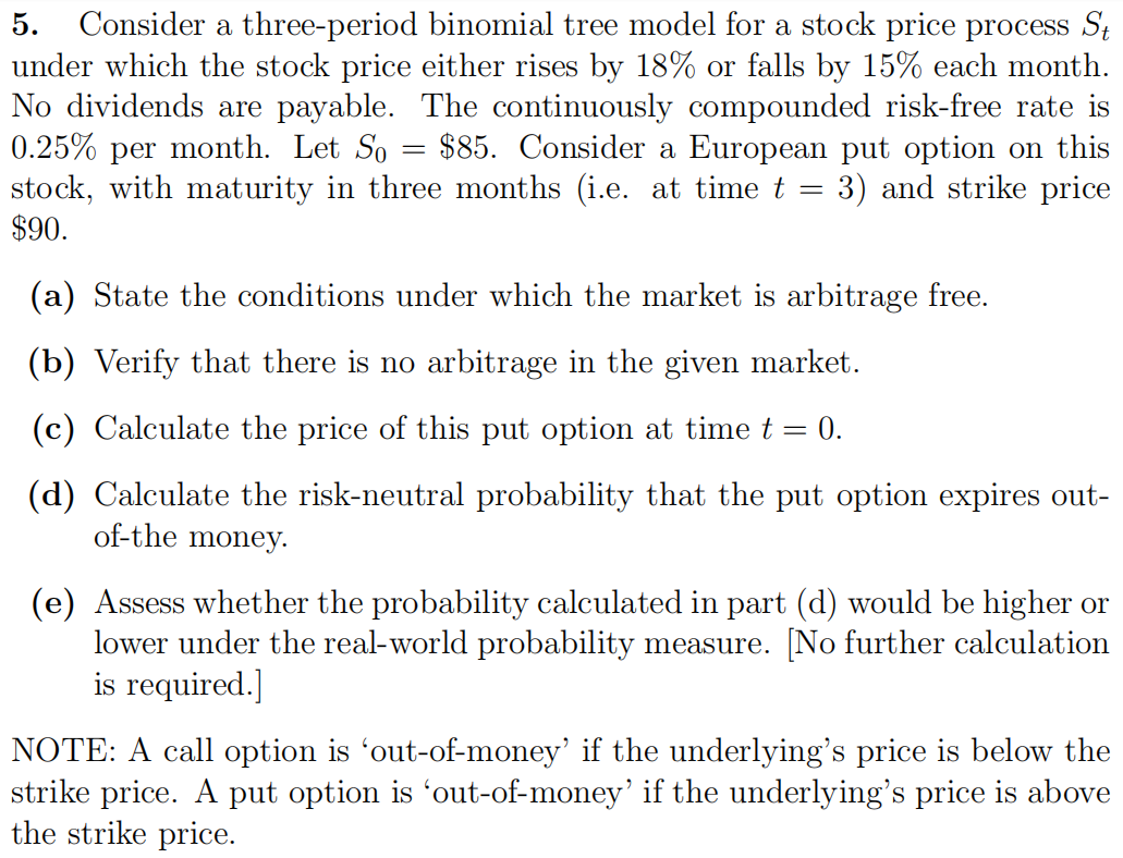 5. Consider a three-period binomial tree model for a | Chegg.com