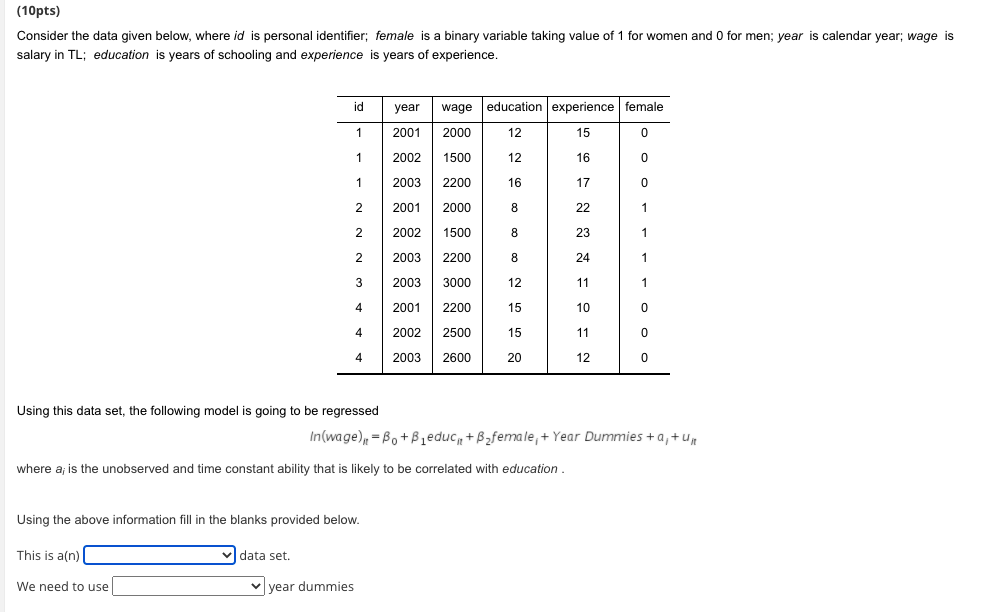Solved Using this data set, the following model is going to | Chegg.com