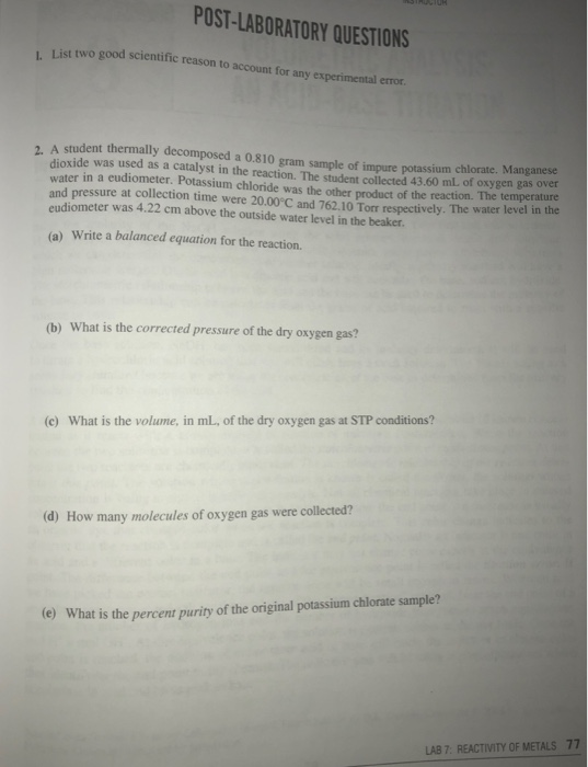 Solved POSTLABORATORY QUESTIONS L. List two good scientific