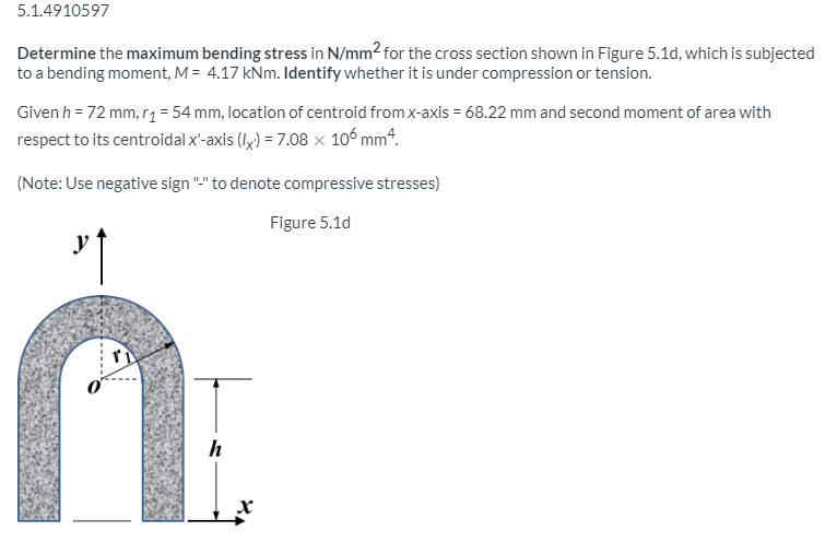 Solved 5.1.4910597 Determine the maximum bending stress in | Chegg.com