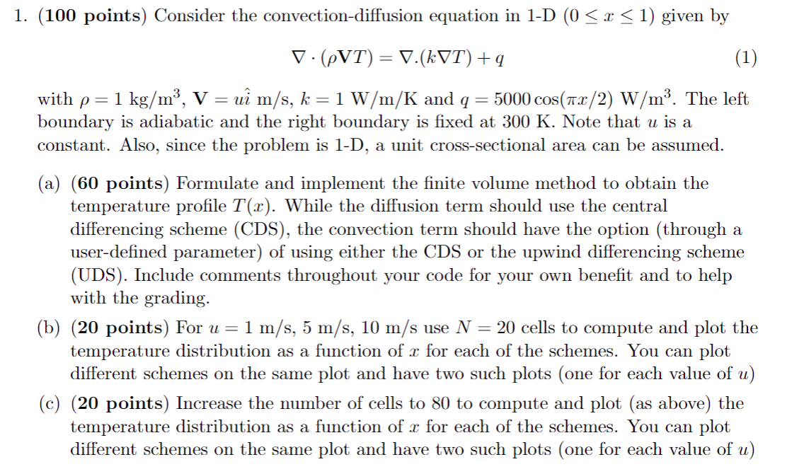 1. (100 Points) Consider The Convection-diffusion | Chegg.com