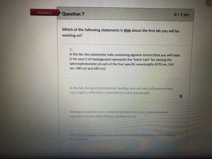 Solved Incorrect Question7 0/1 pts Which of the following