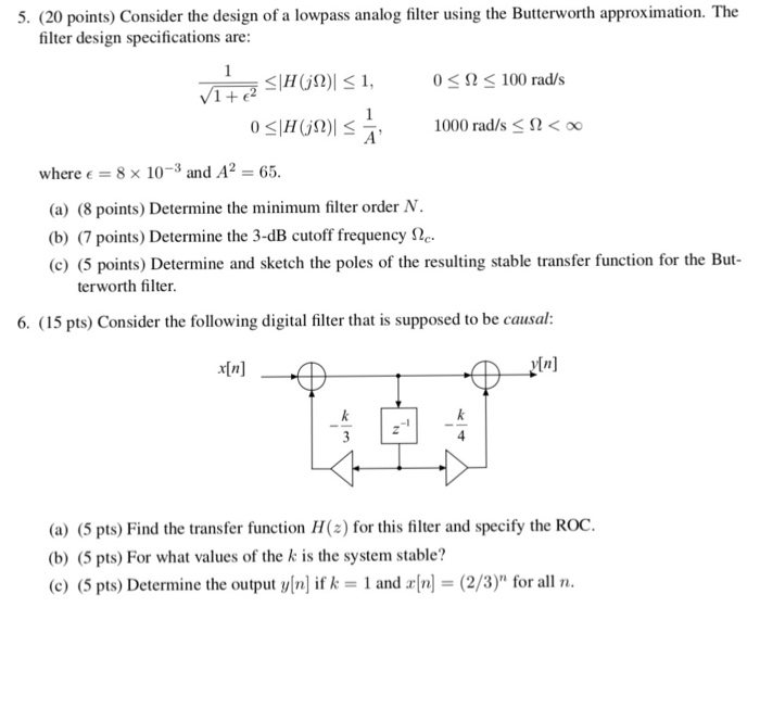 Solved 5. (20 points) Consider the design of a lowpass | Chegg.com
