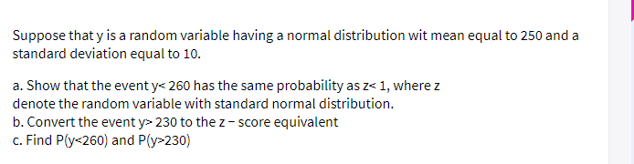 Solved Suppose that y is a random variable having a normal | Chegg.com
