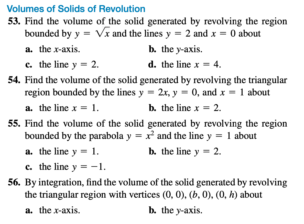 Solved Volumes Of Solids Of Revolution 53. Find The Volume | Chegg.com