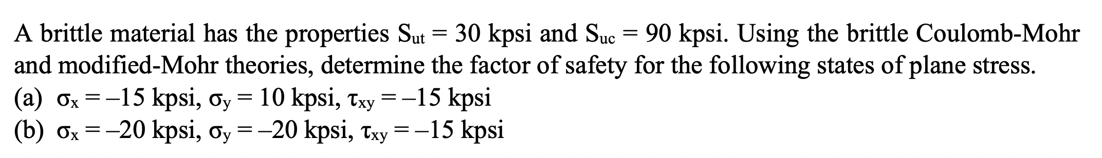 Solved A Brittle Material Has The Properties Sut 30kpsi And