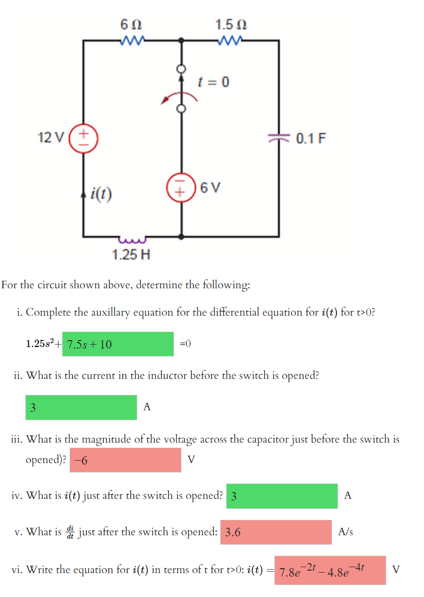 Solved For the circuit shown above, determine the following: | Chegg.com