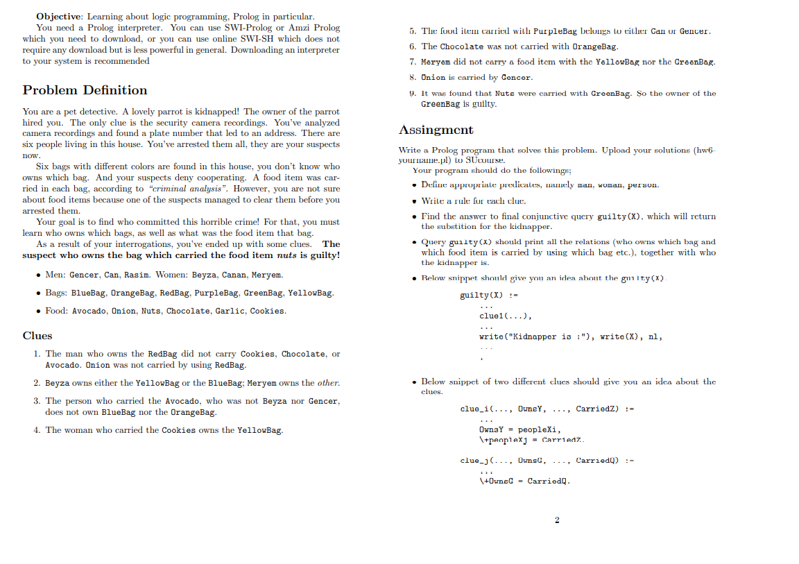 Objective: Learning about logic programming, Prolog | Chegg.com