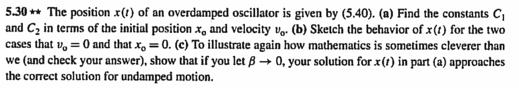 Solved 5.30 The position x(t) of an overdamped oscillator is | Chegg.com