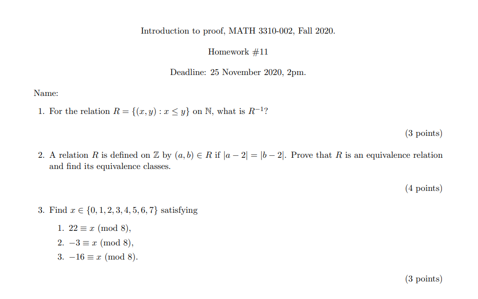 Introduction To Proof Math 3310 002 Fall H Chegg Com