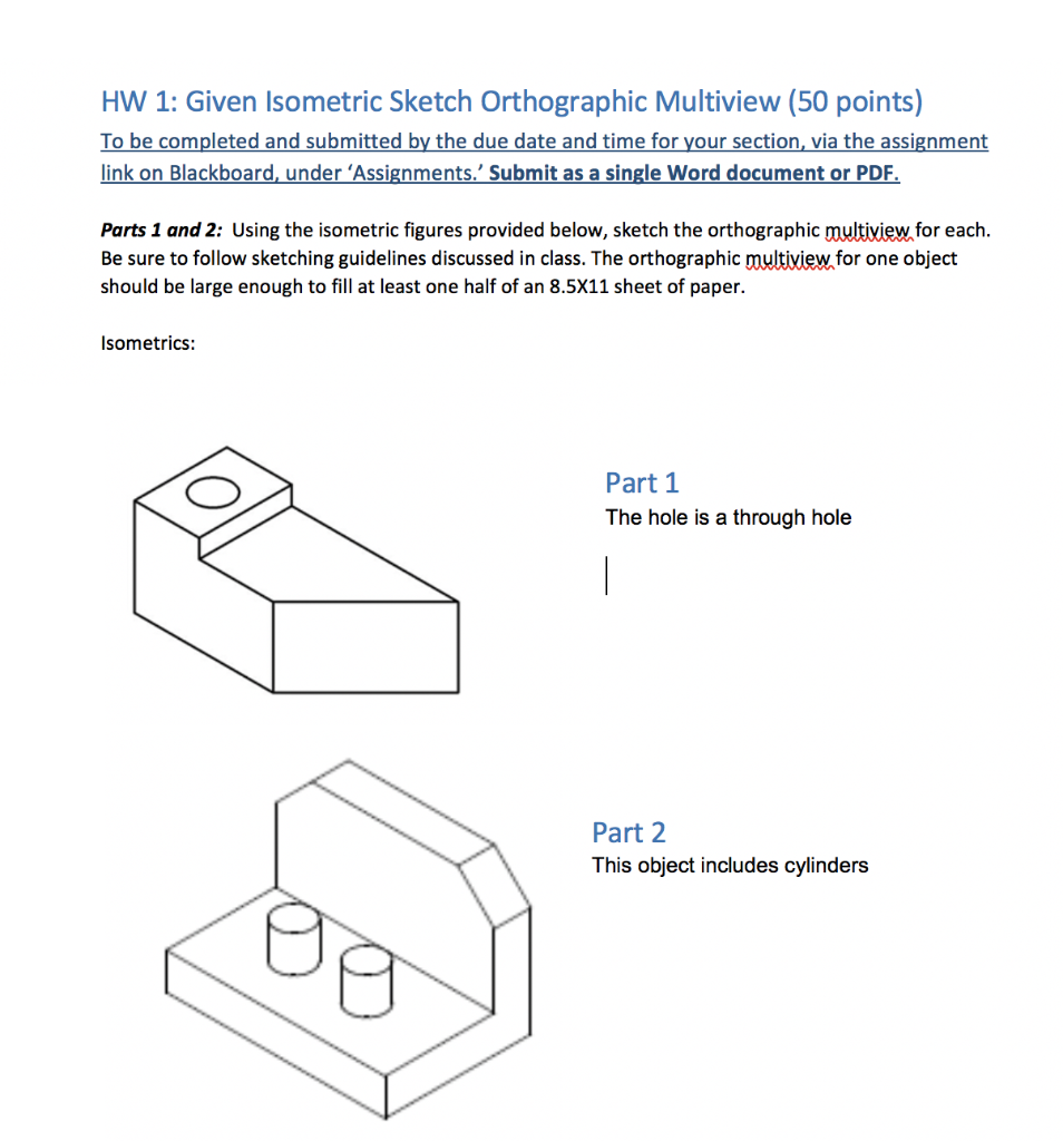 Solved HW 1: Given Isometric Sketch Orthographic Multiview | Chegg.com