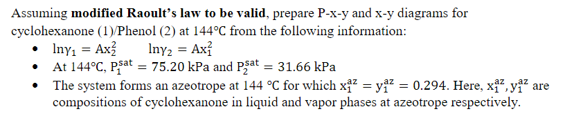 Solved Assuming Modified Raoult's Law To Be Valid, Prepare 