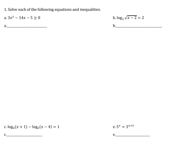 Solved 1. Solve each of the following equations and | Chegg.com