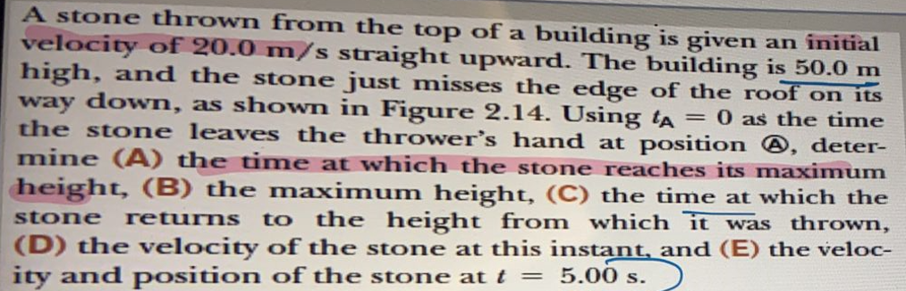 Solved A stone thrown from the top of a building is given an | Chegg.com