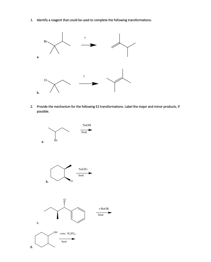 Solved 1. Identify a reagent that could be used to complete | Chegg.com