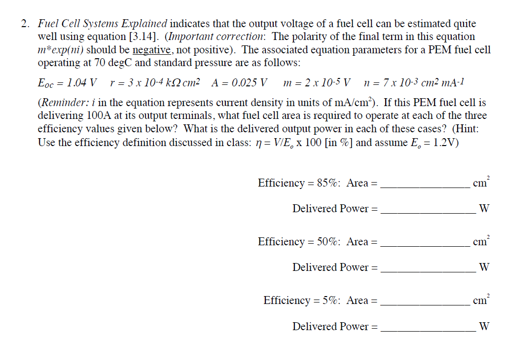 Solved 2. Fuel Cell Systems Explained indicates that the