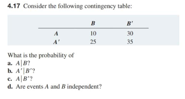 Solved 4.17 Consider The Following Contingency Table: What | Chegg.com