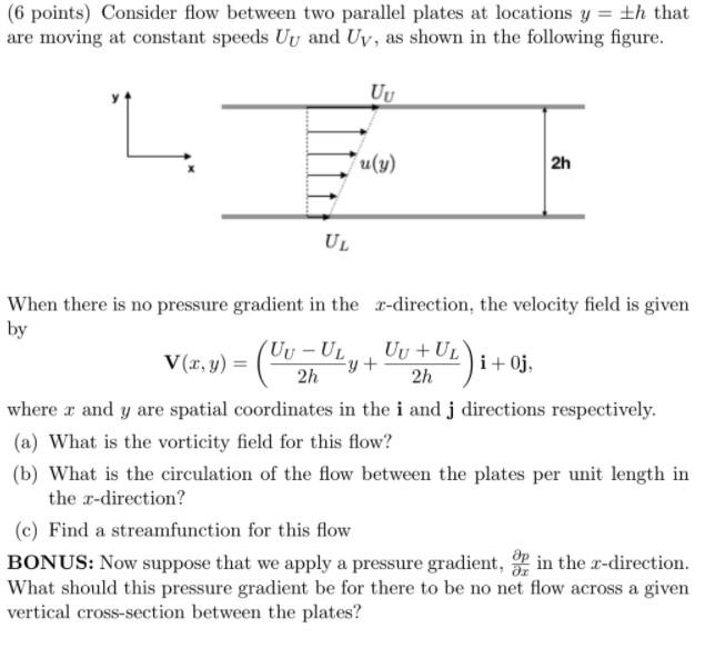 Solved (6 points) Consider flow between two parallel plates | Chegg.com