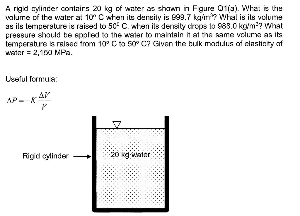 Solved A rigid cylinder contains 20 kg of water as shown in | Chegg.com