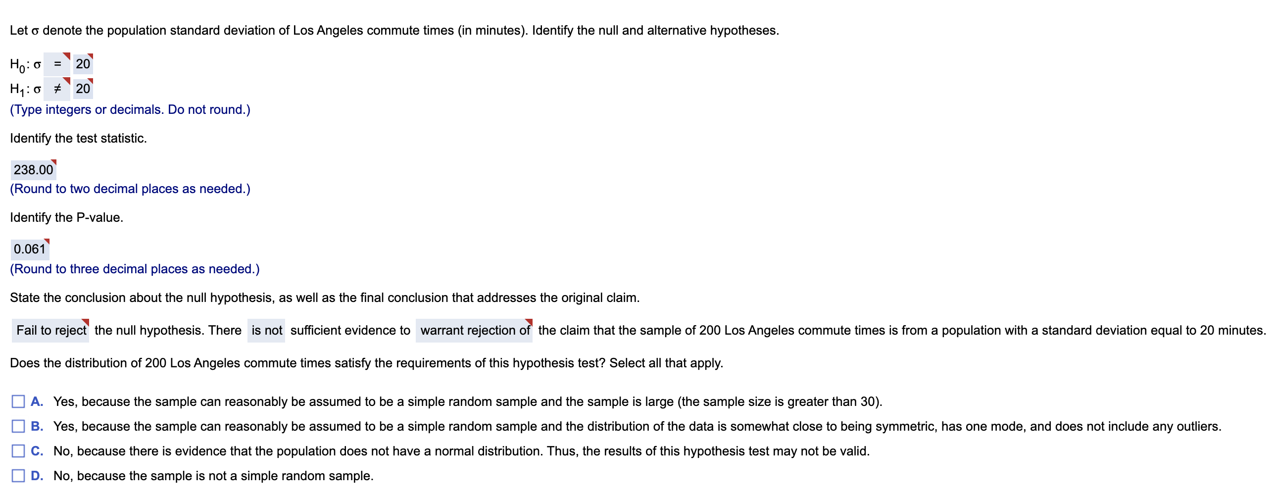 Solved Use the accompanying 200 Los Angeles commute times to | Chegg.com