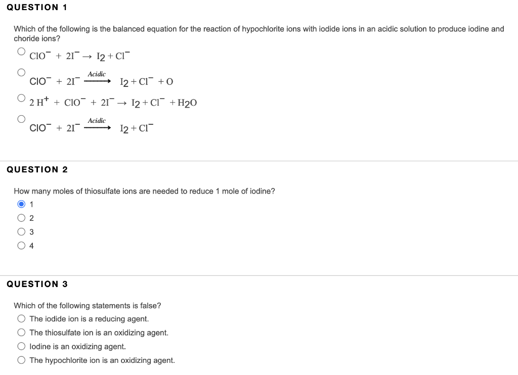 Solved Which of the following is the balanced equation for