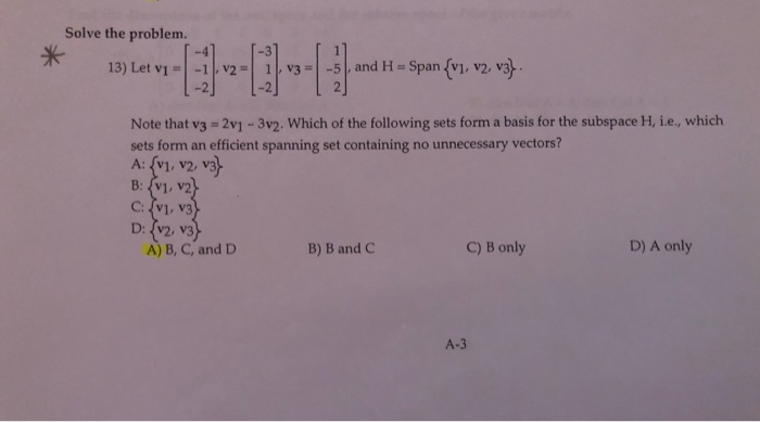 Solved Solve the problem. Note that v3 -2v1 -3v2. Which of | Chegg.com