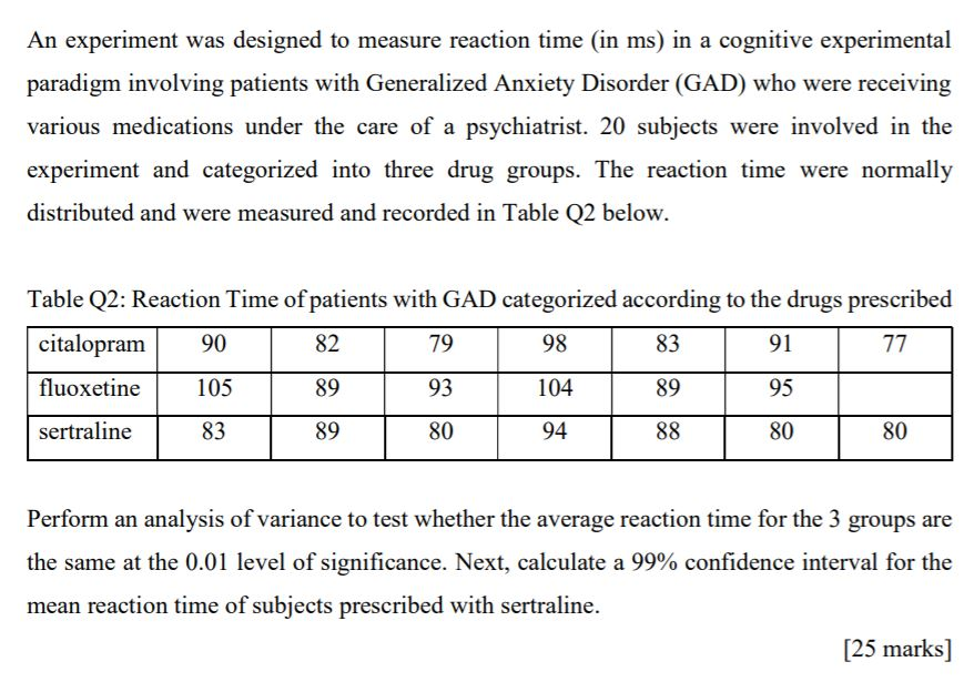 Solved An Experiment Was Designed To Measure Reaction Time | Chegg.com