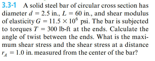 Solved 3.3-1 A solid steel bar of circular cross section has | Chegg.com
