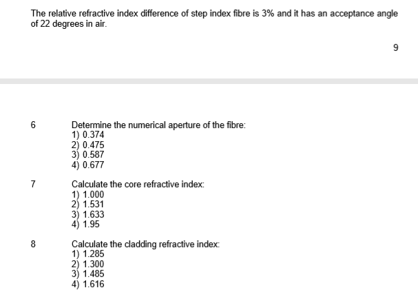 Solved The relative refractive index difference of step | Chegg.com