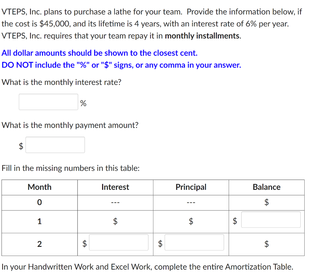 Solved VTEPS, Inc. plans to purchase a lathe for your team. | Chegg.com