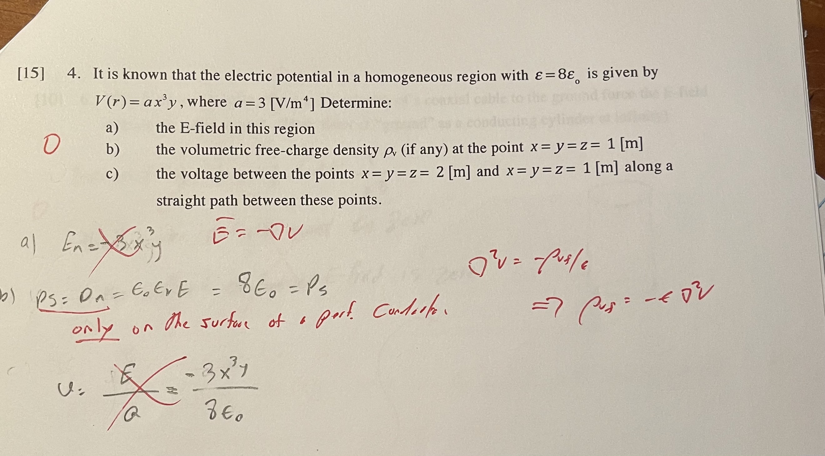 Solved 5] 4. It is known that the electric potential in a | Chegg.com